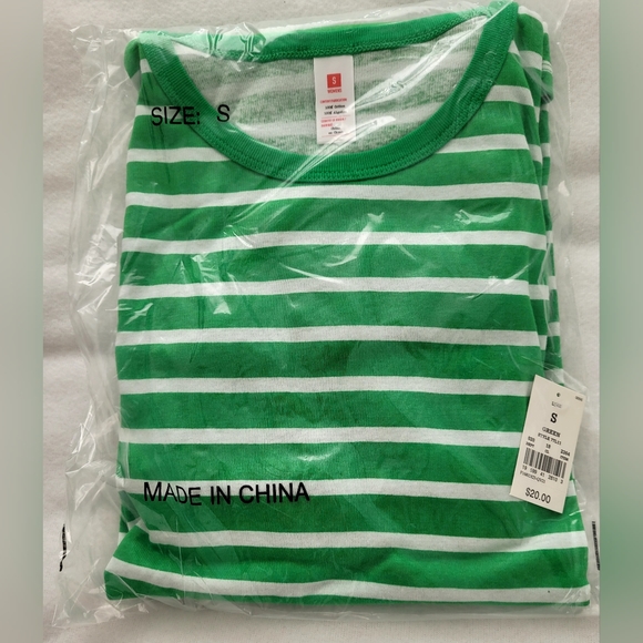 NWT Women's Sz Small Pajama Set, Green and White Striped - Picture 15 of 16